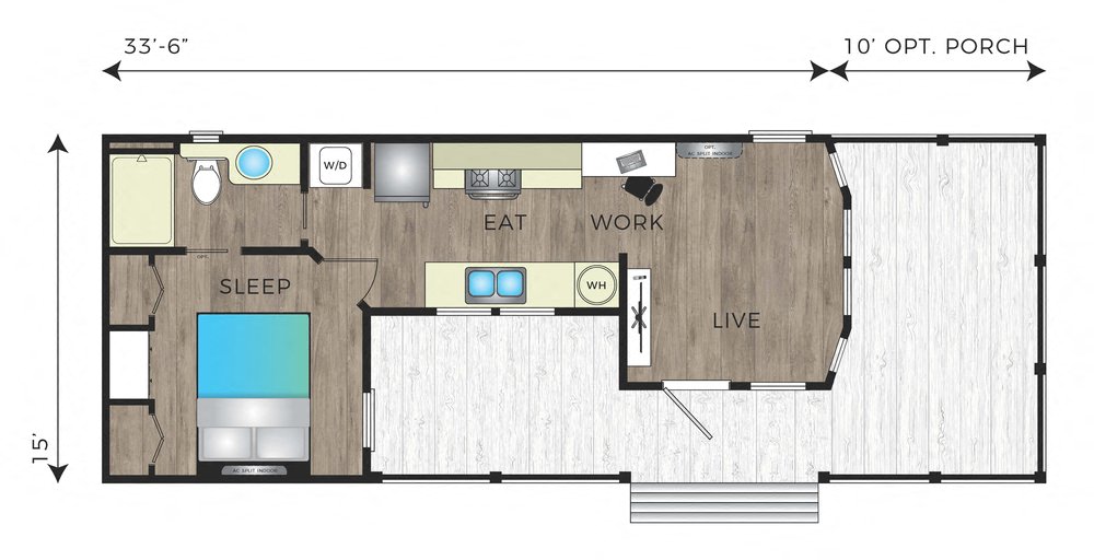 Floor plan for 1 bed, 1 bath, 400 sqft